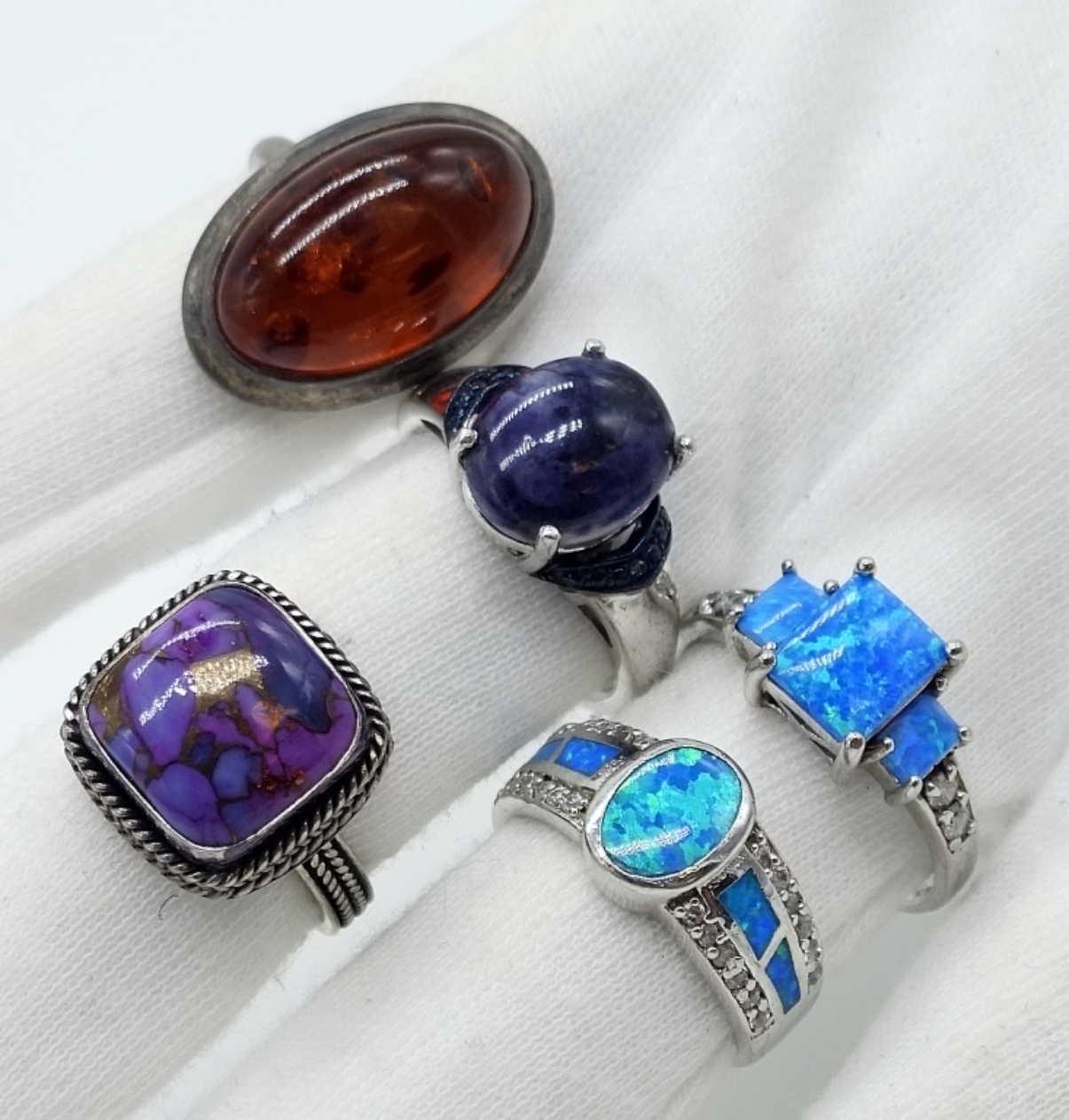 Charoite, Opal, Purple Copper Turquoise 925 Rings