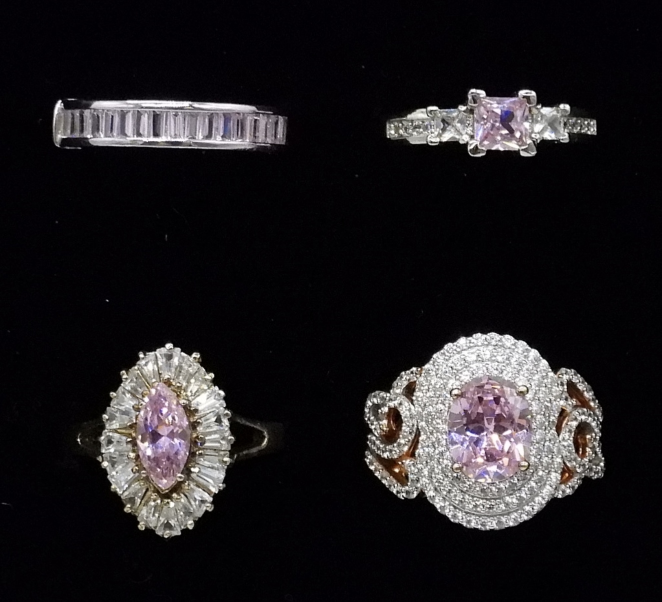 Lot of 4 Sterling Silver Pink CZ Fashion Rings