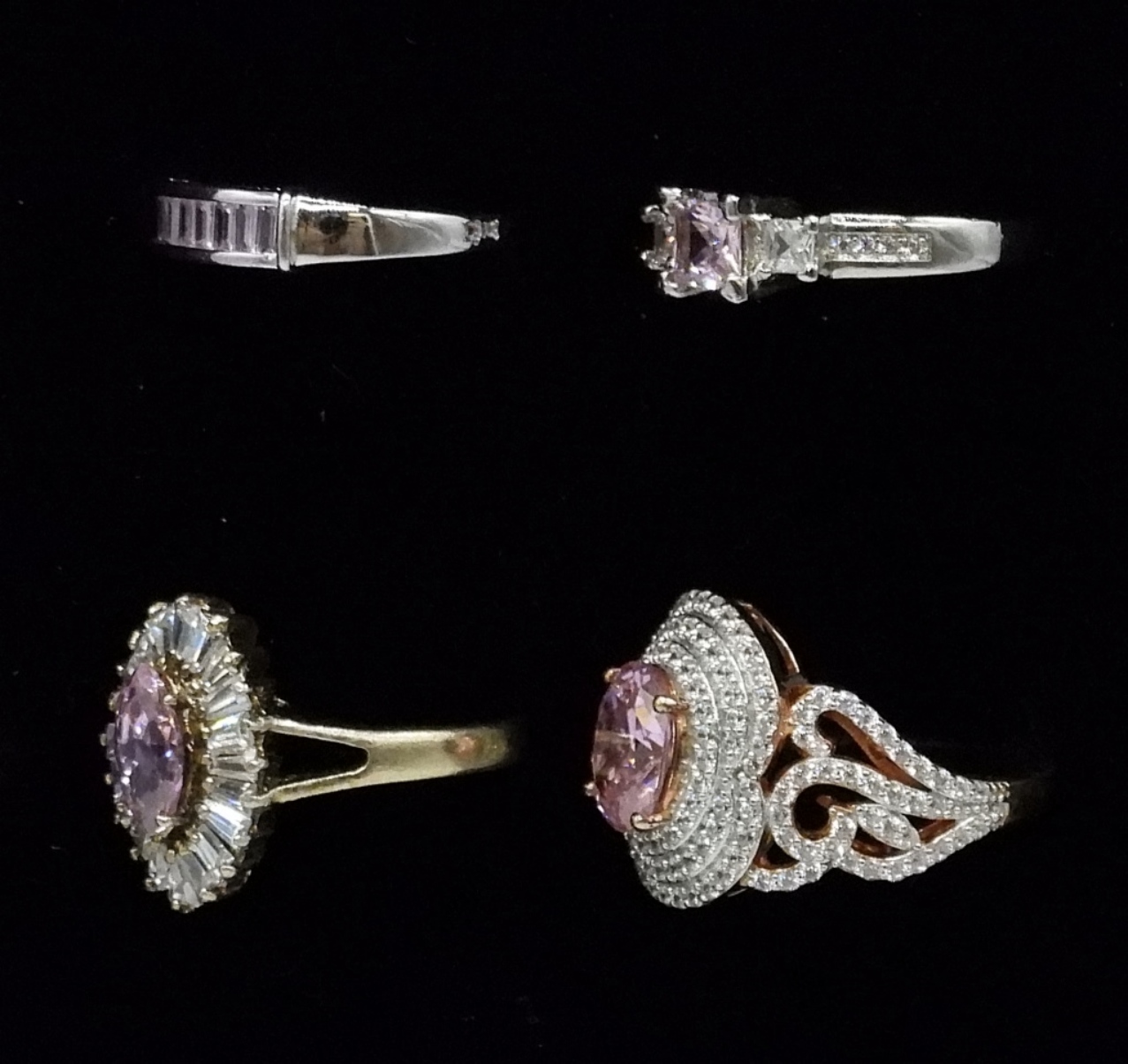Lot of 4 Sterling Silver Pink CZ Fashion Rings