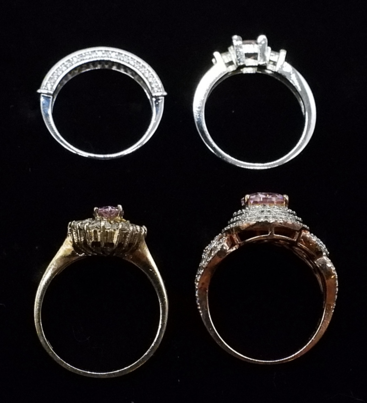 Lot of 4 Sterling Silver Pink CZ Fashion Rings