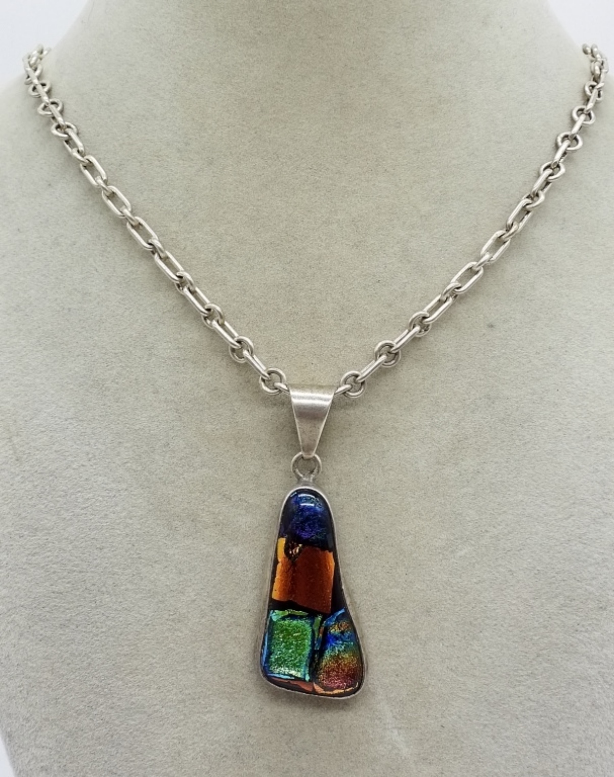 Taxco Sterling Silver Glass Pendant Necklace