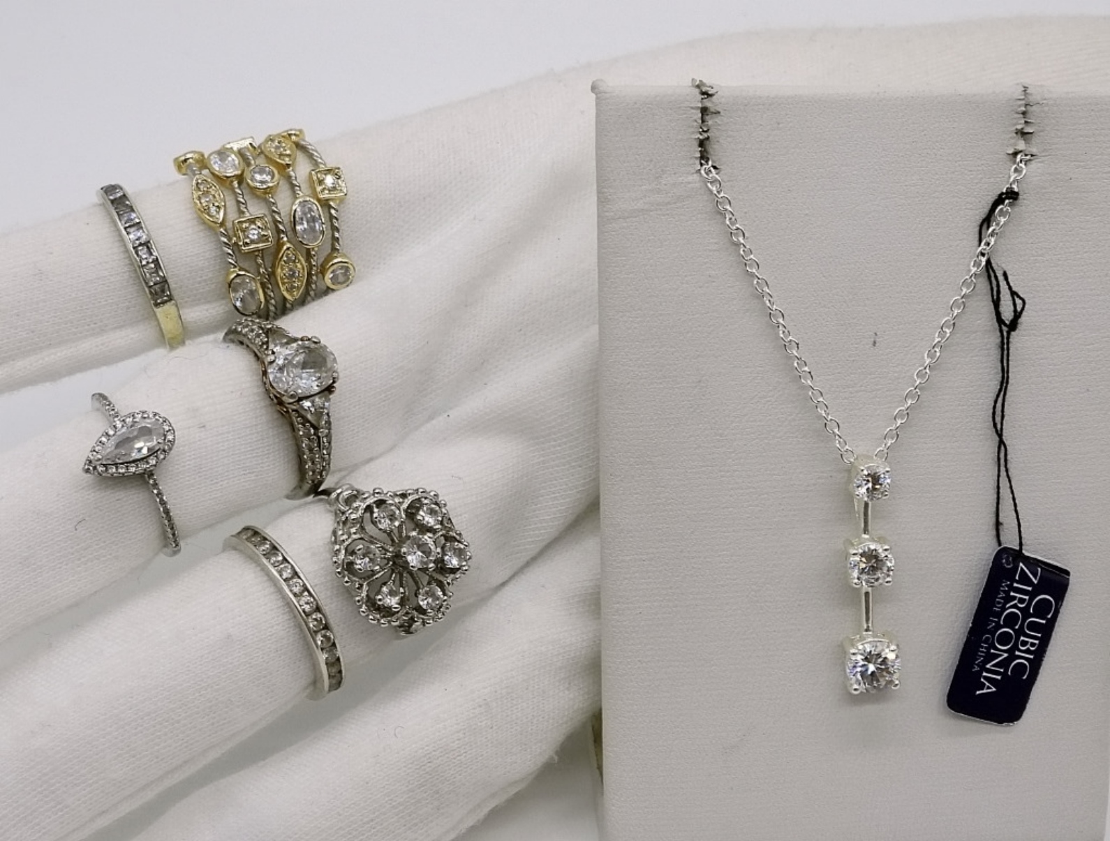 7 Piece Sterling Fashion Rings and Necklace
