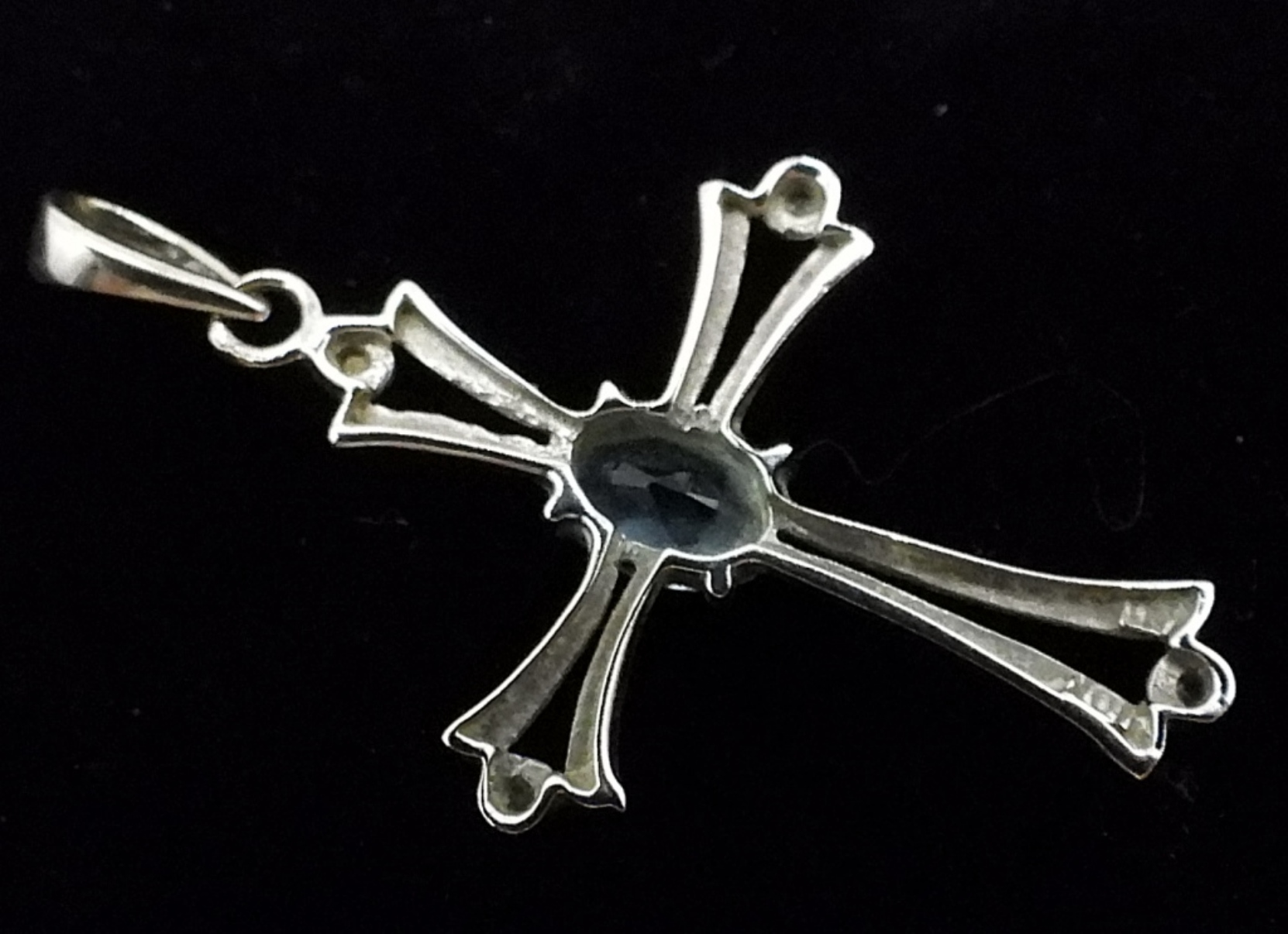 10K White Gold Cross Pendant, Aquamarine