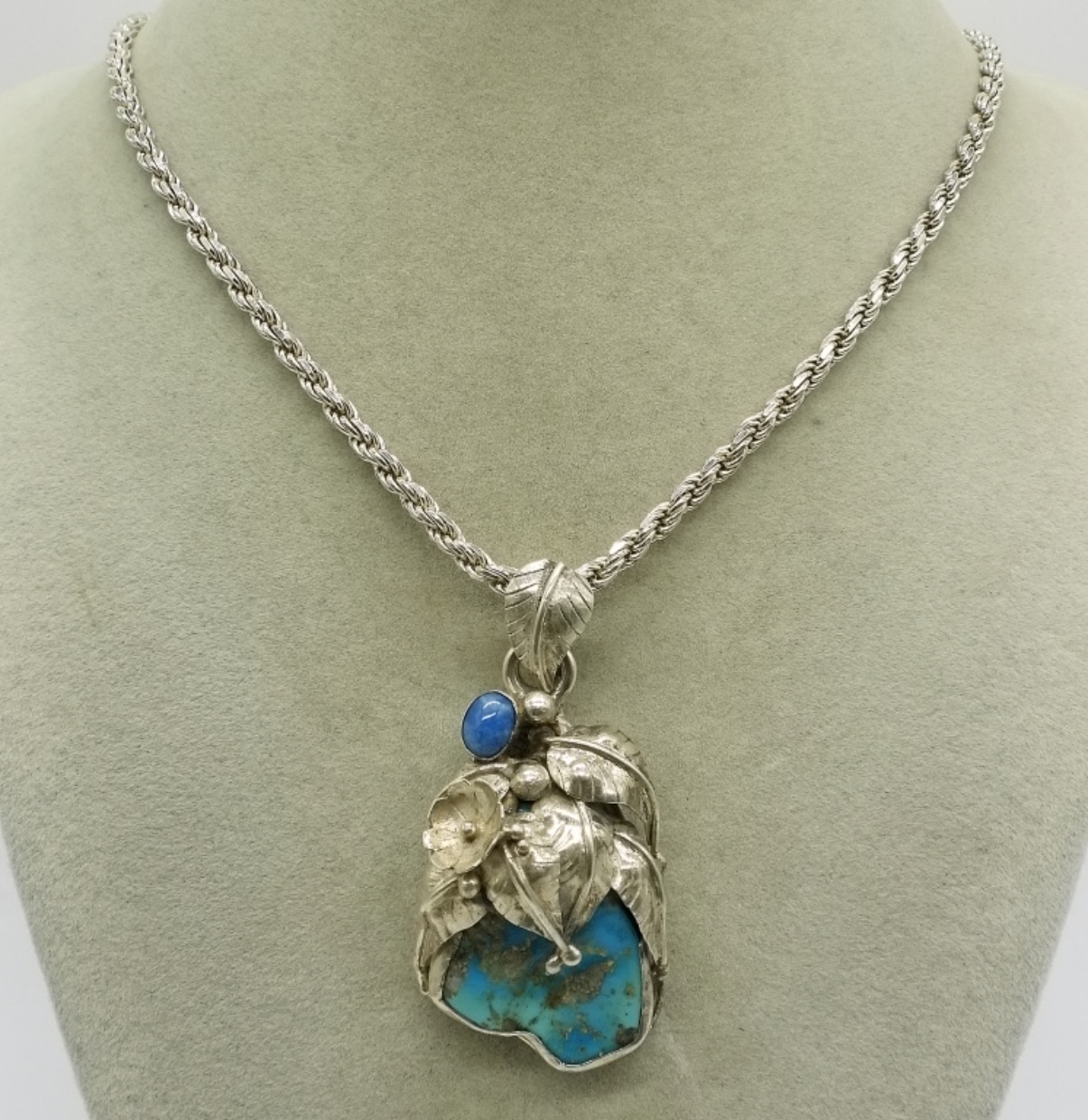 Turquoise Leaf Pendant Sterling Necklace