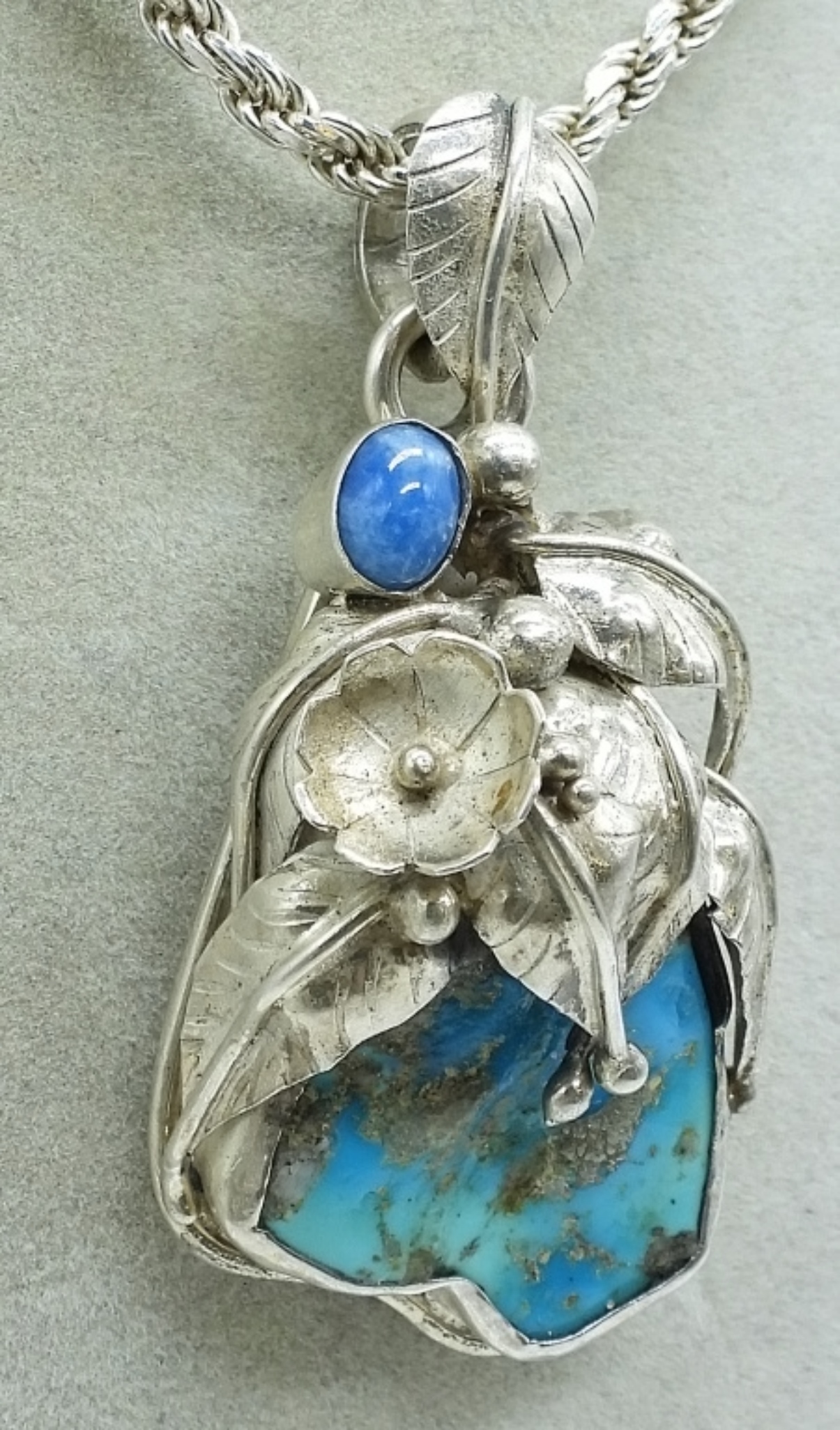 Turquoise Leaf Pendant Sterling Necklace