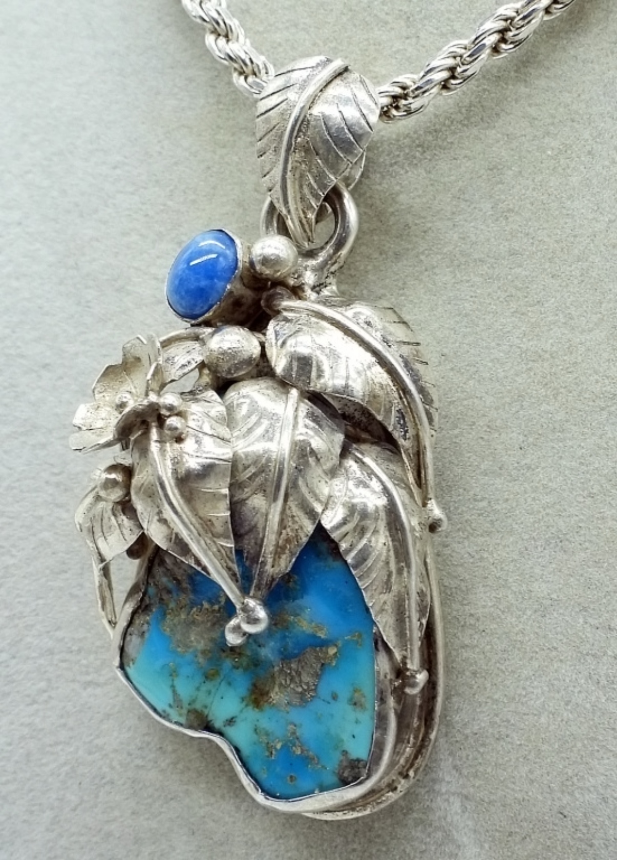 Turquoise Leaf Pendant Sterling Necklace