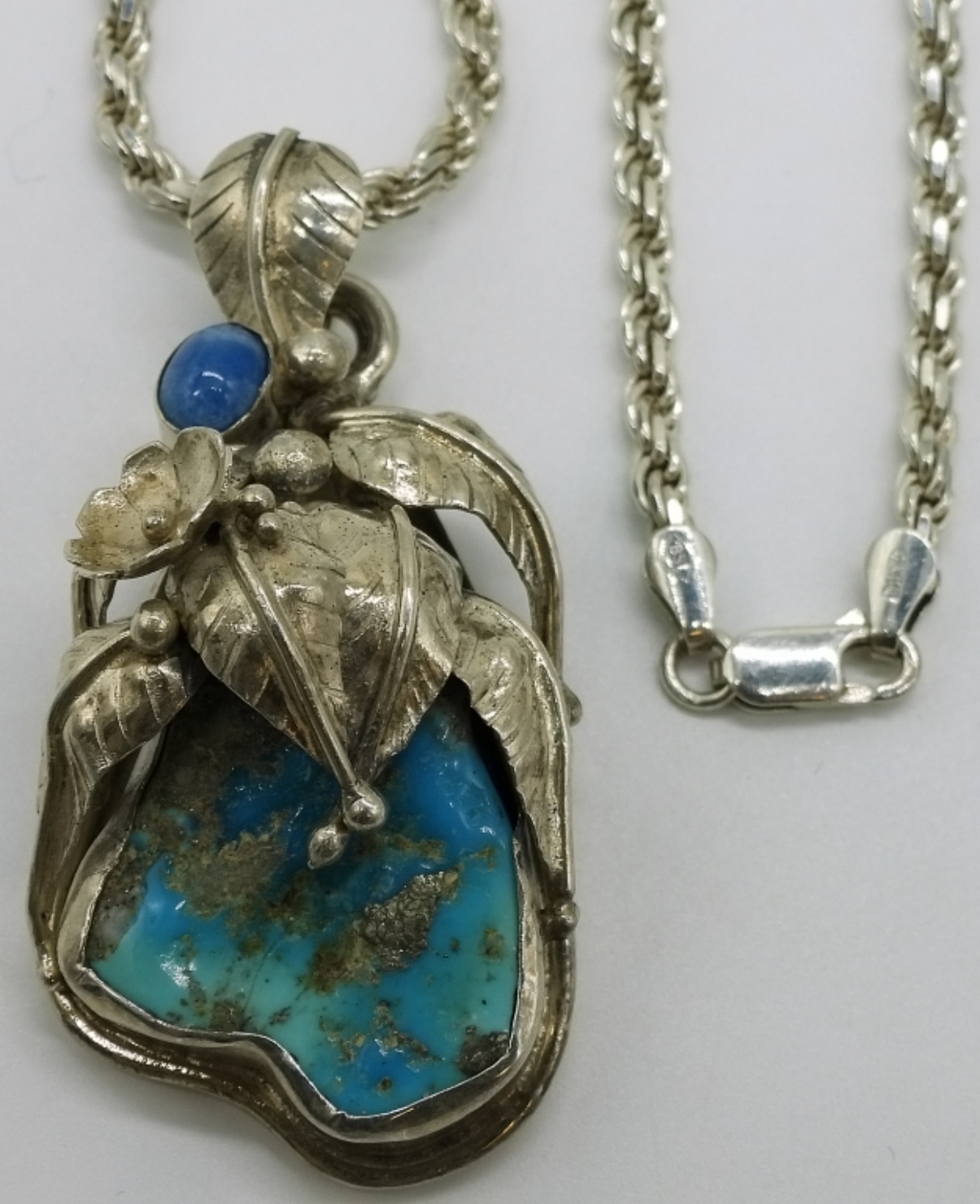 Turquoise Leaf Pendant Sterling Necklace