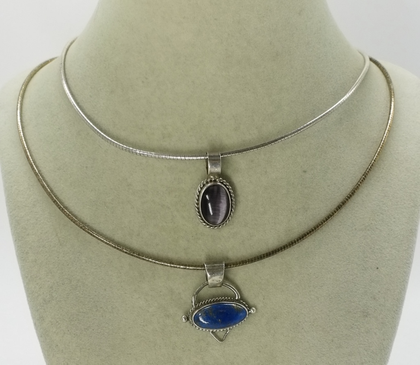 Two Sterling Pendants, Cats Eye & Lapis Lazuli