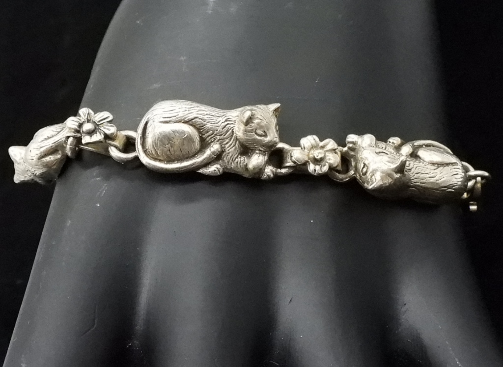 Carol Felley Sterling Cat Charm Bracelet