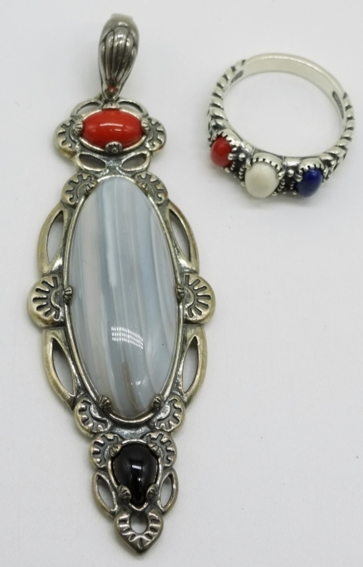 Carolyn Pollack White Agate Pendant & Ring