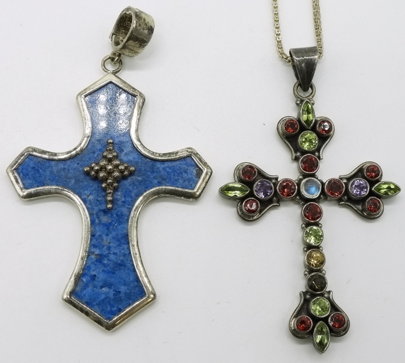 Sterling Gemstone Cross Pendants & Bracelet