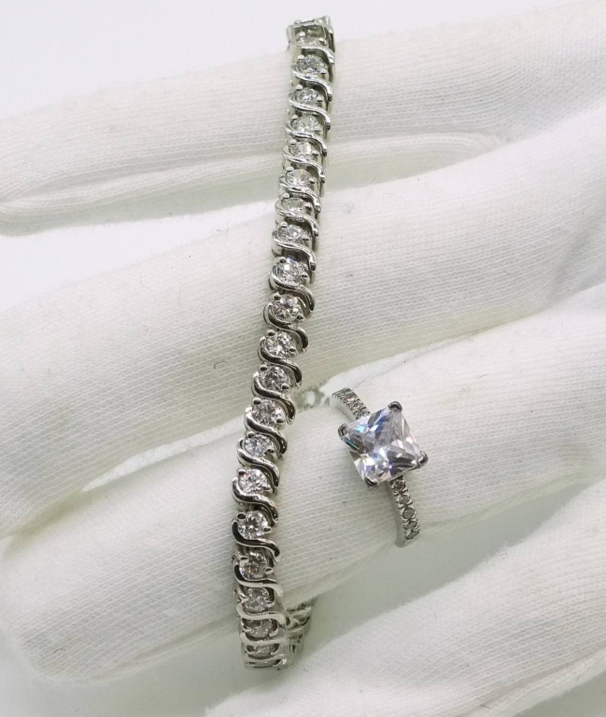 Simulated Diamond 925 Bracelet and Ring
