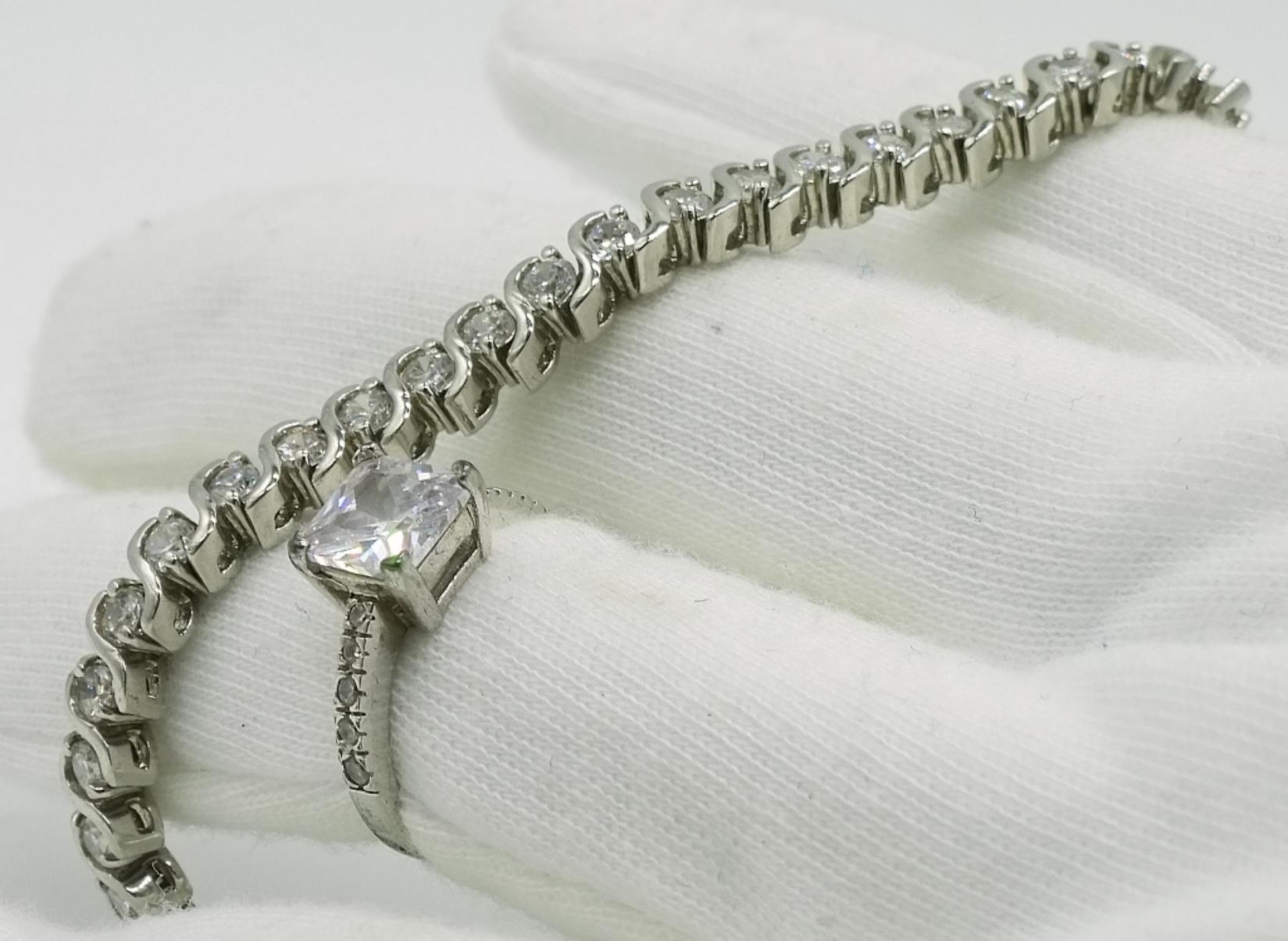 Simulated Diamond 925 Bracelet and Ring