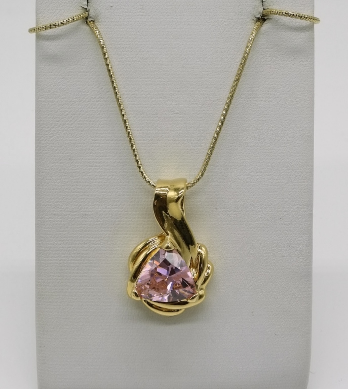 Gold-Tone Sterling Pink CZ Pendant Necklace