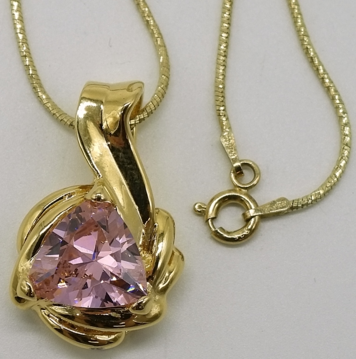 Gold-Tone Sterling Pink CZ Pendant Necklace