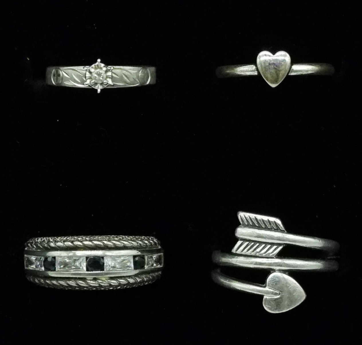 Sterling Silver Ring Lot, 4 Pieces, Tested Diamond