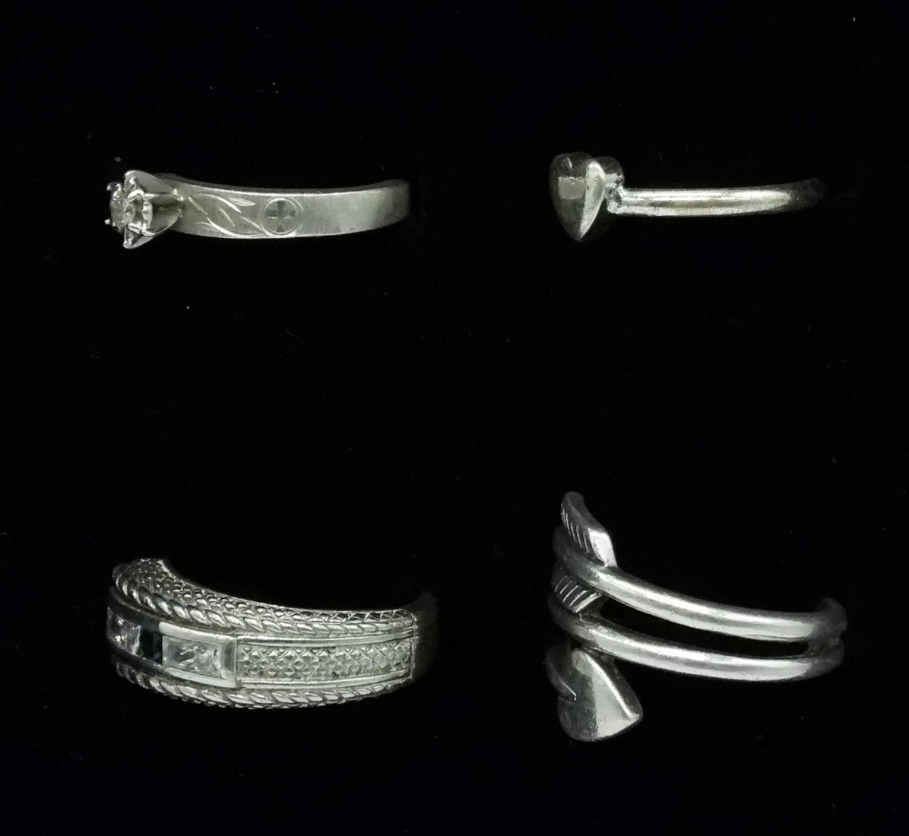 Sterling Silver Ring Lot, 4 Pieces, Tested Diamond