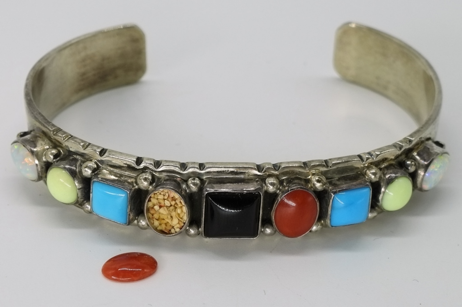 Native American Sterling Gemstone Cuff Bracelet