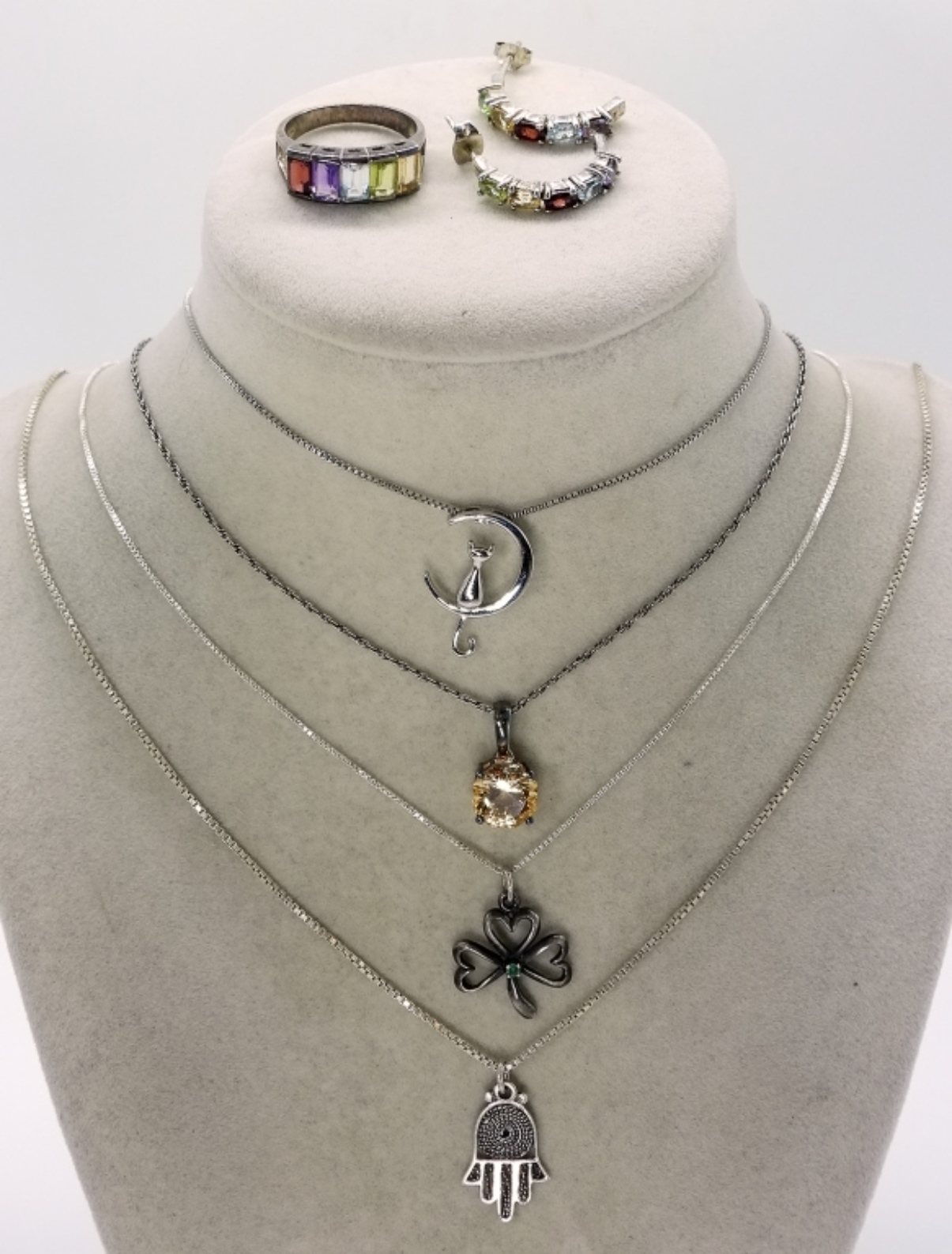 Sterling Multi-Stone Necklaces, Ring & Earrings