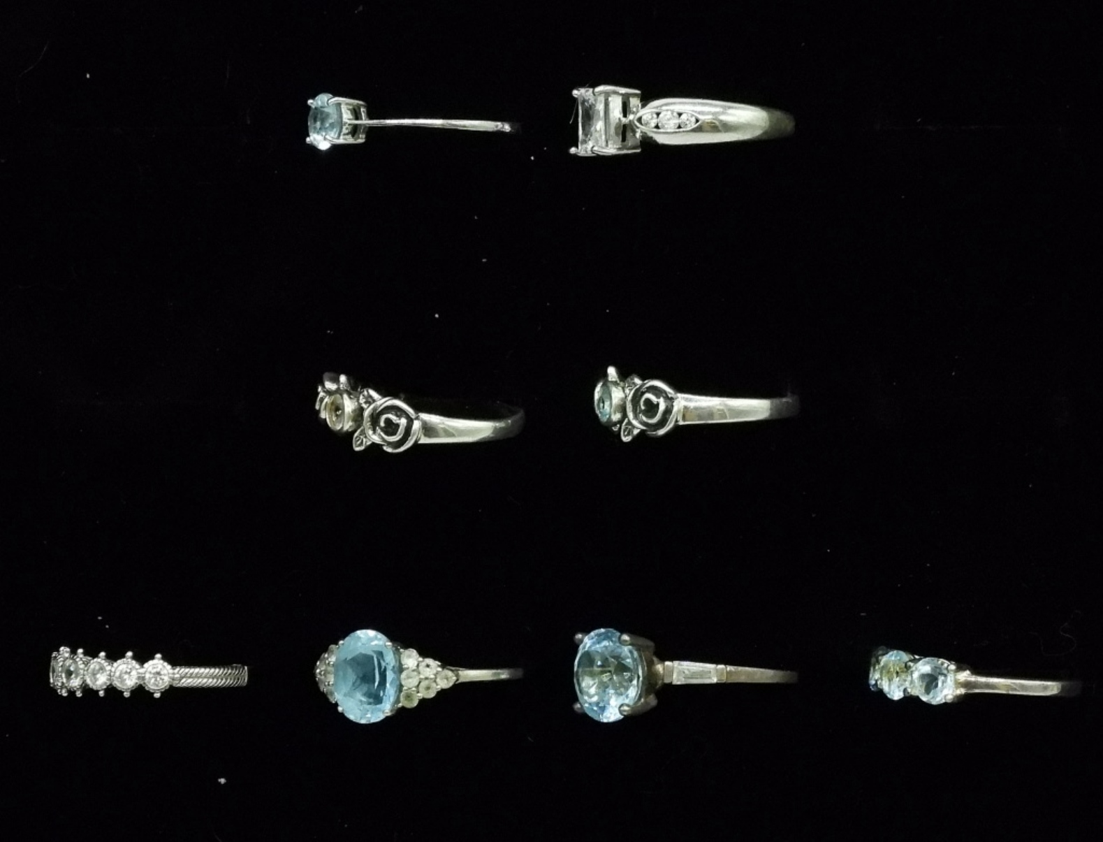 8 Sterling Rings with Blue Topaz Gemstones