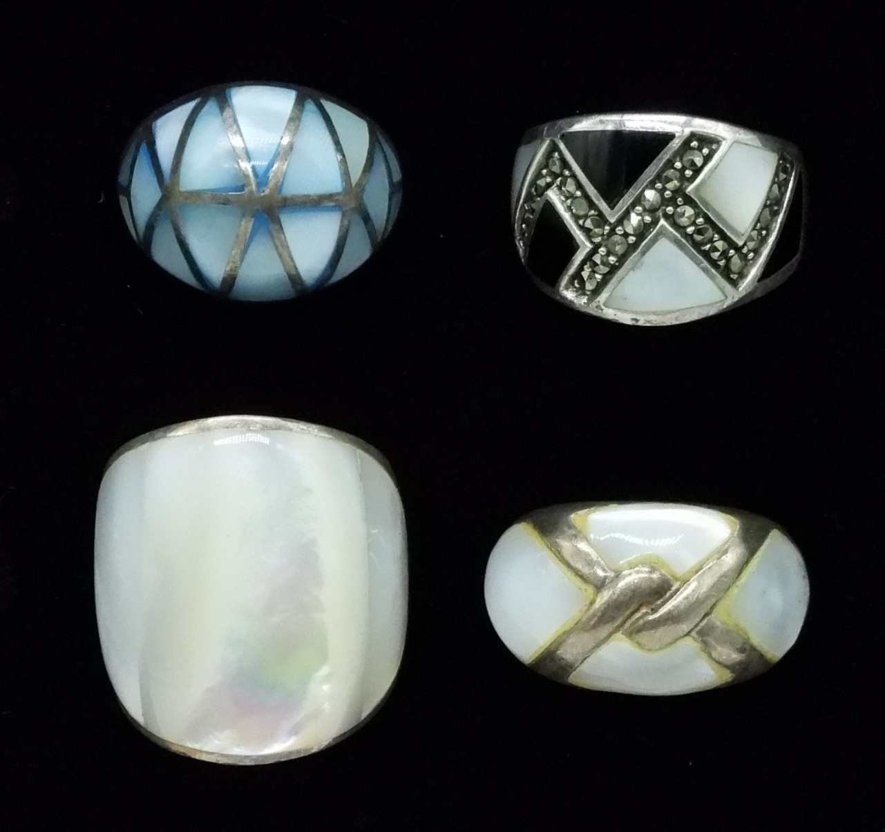 Sterling Silver Mother of Pearl Ring Set, 4 Pieces