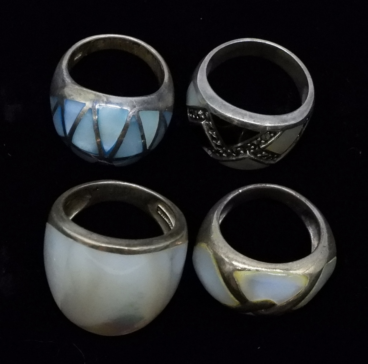 Sterling Silver Mother of Pearl Ring Set, 4 Pieces