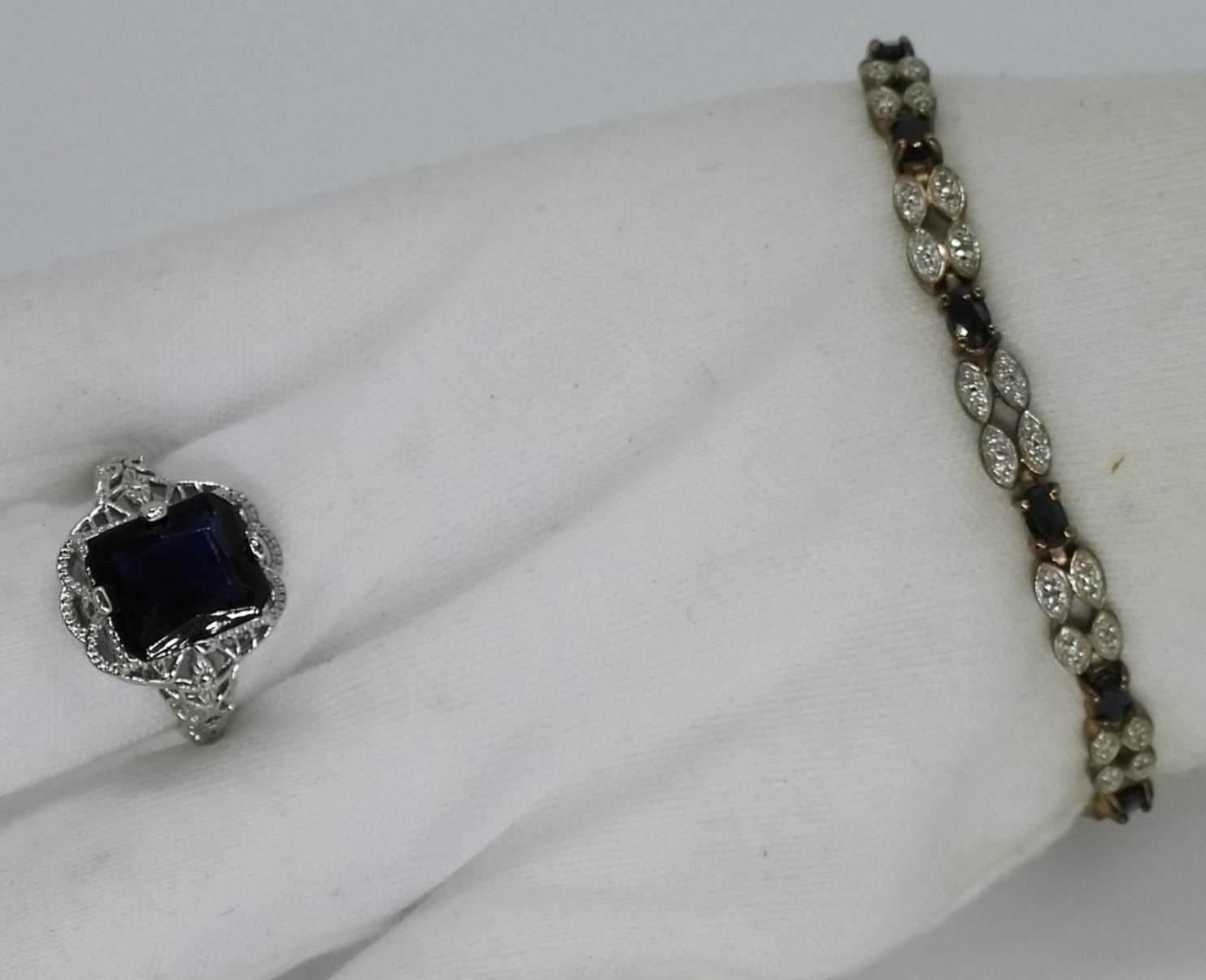 Simulated Sapphire 925 Bracelet & Ring
