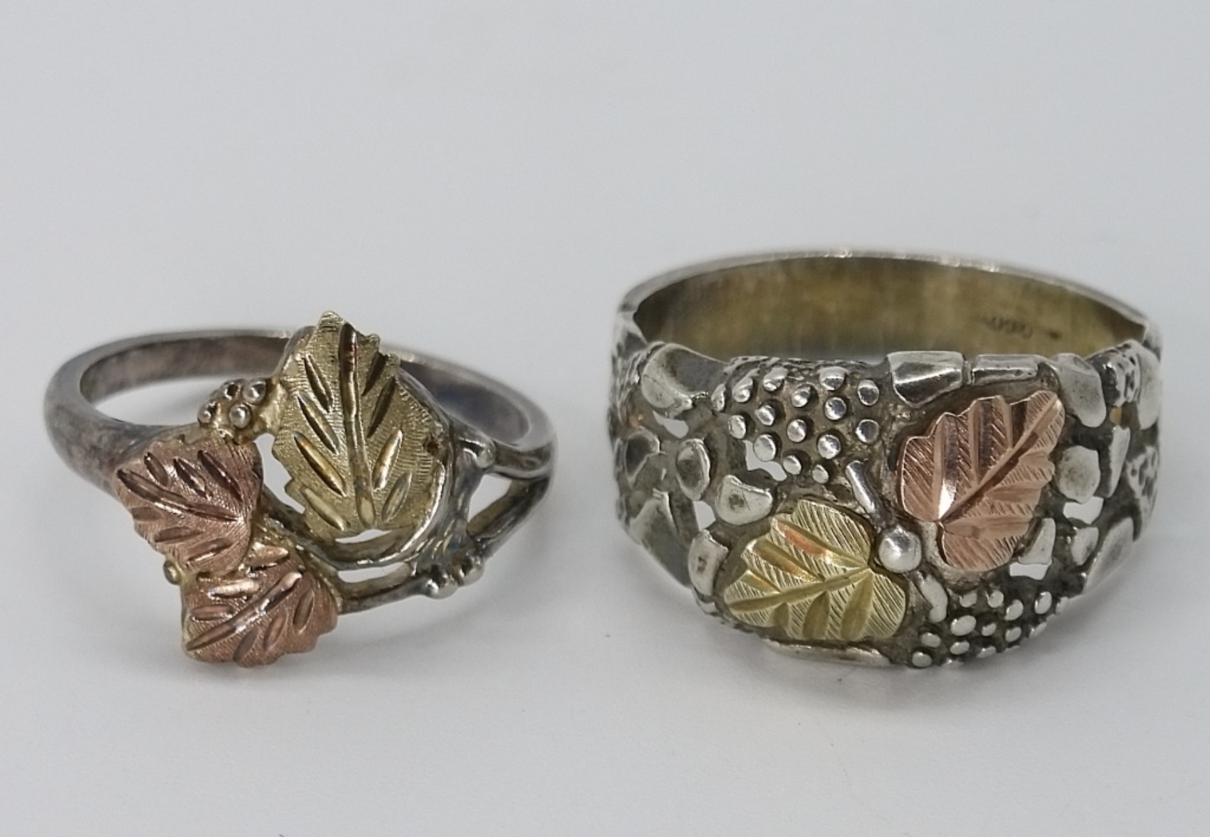Sterling Silver 12K Plated Gold Grape Leaf Rings