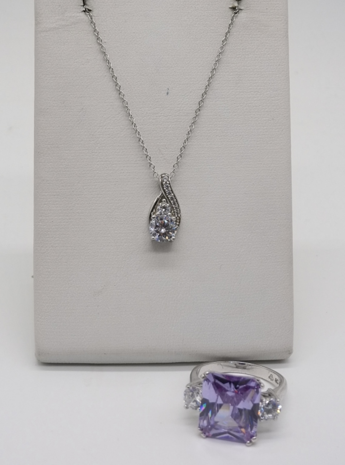 Sterling Amethyst and Clear Stone Ring