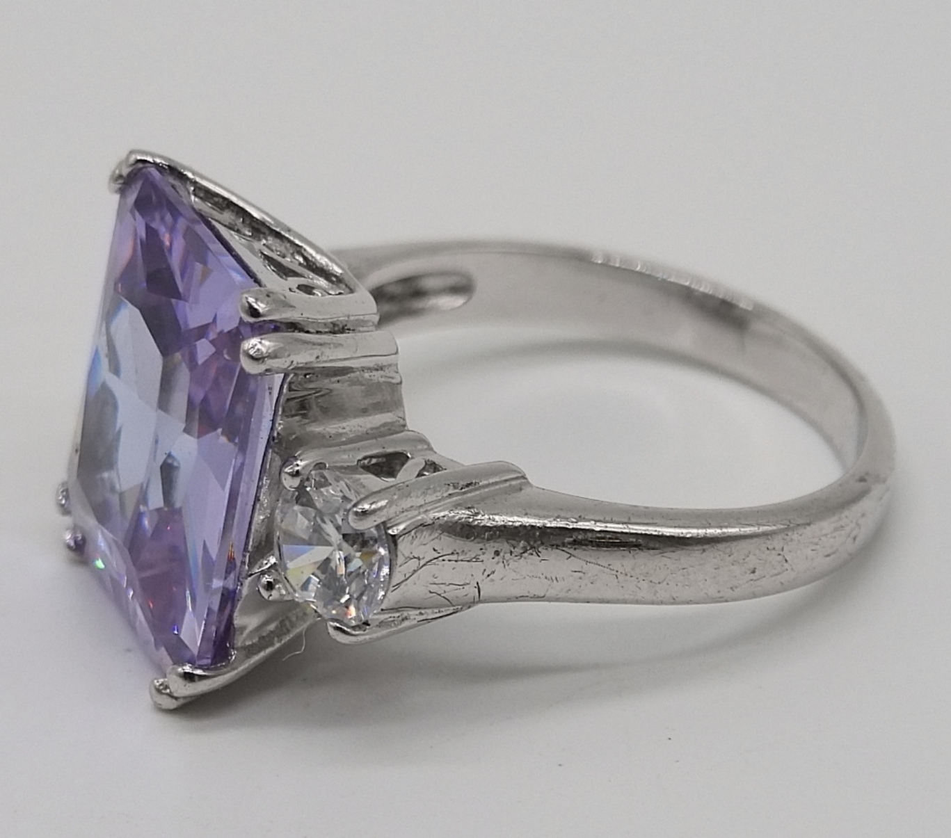 Sterling Amethyst and Clear Stone Ring