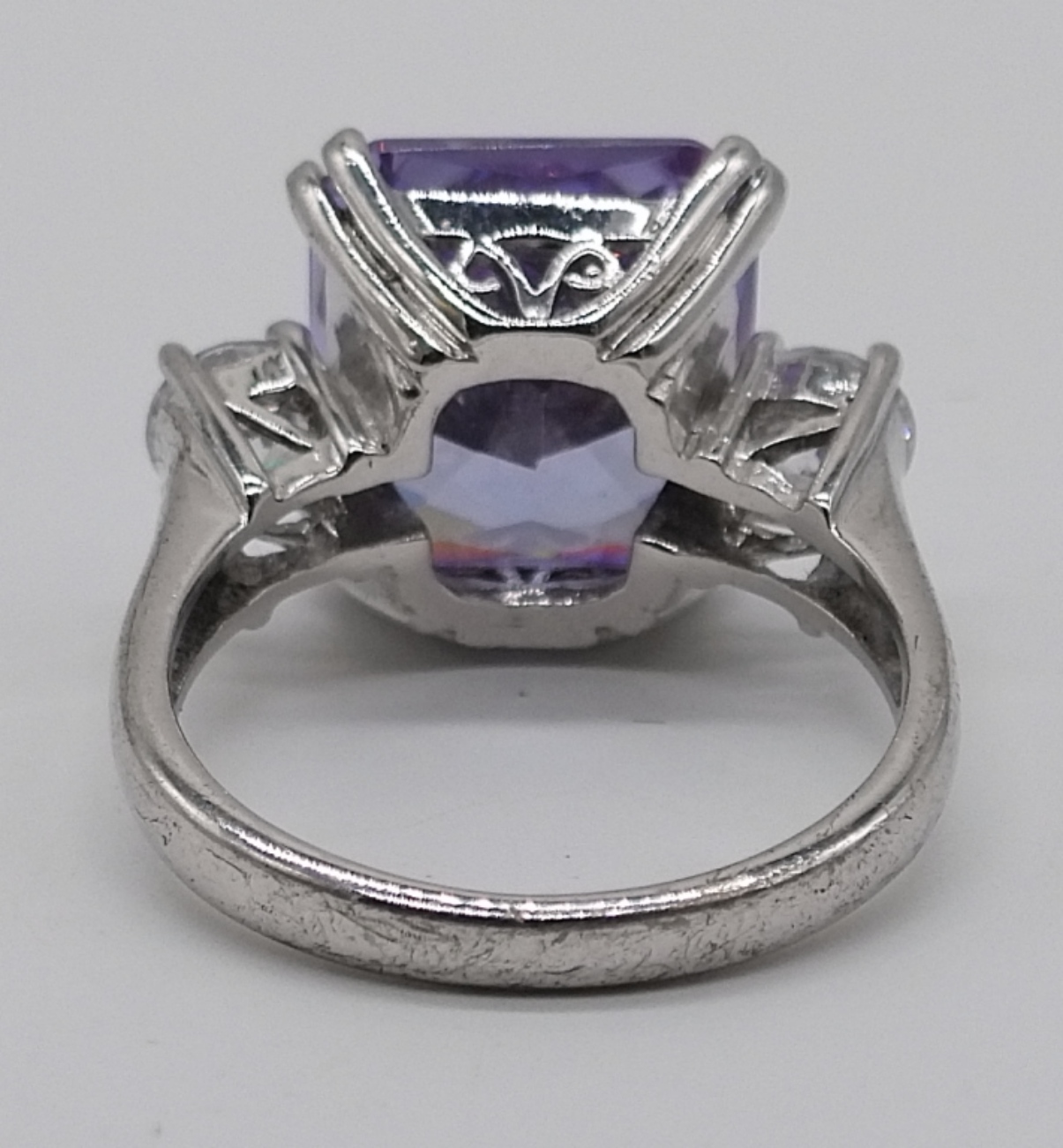 Sterling Amethyst and Clear Stone Ring