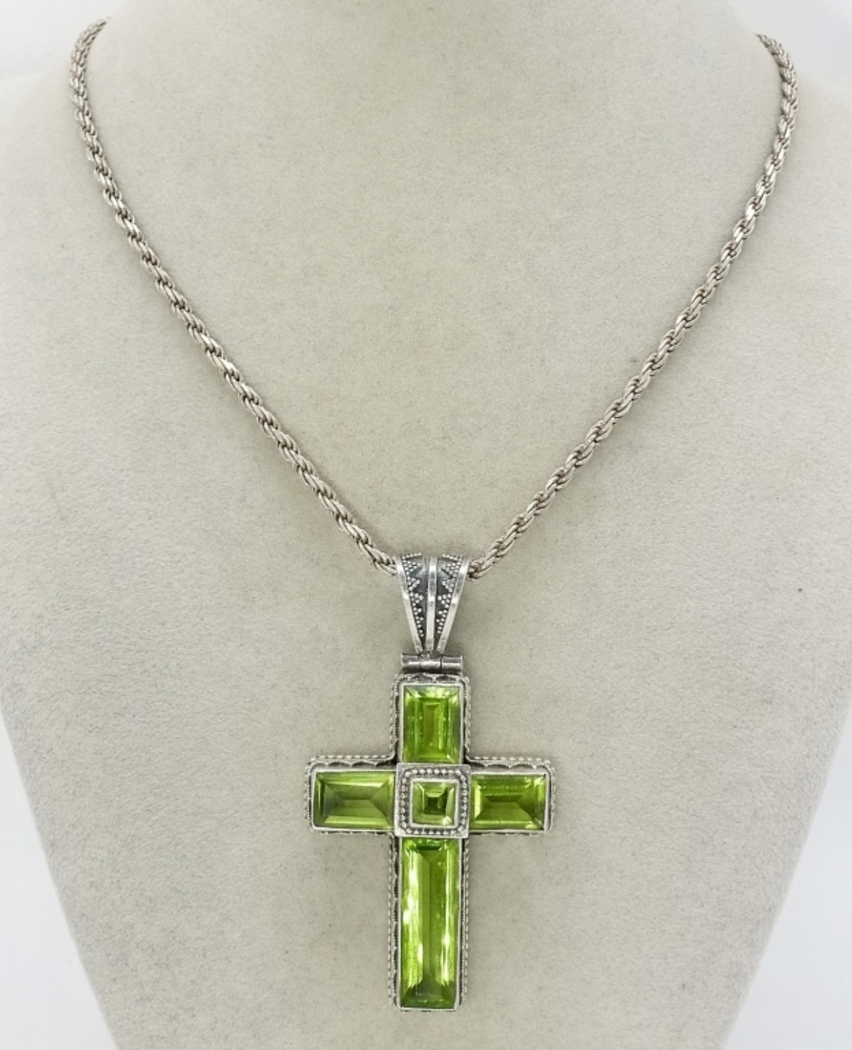 Sterling Silver Peridot Cross Pendant with Chain