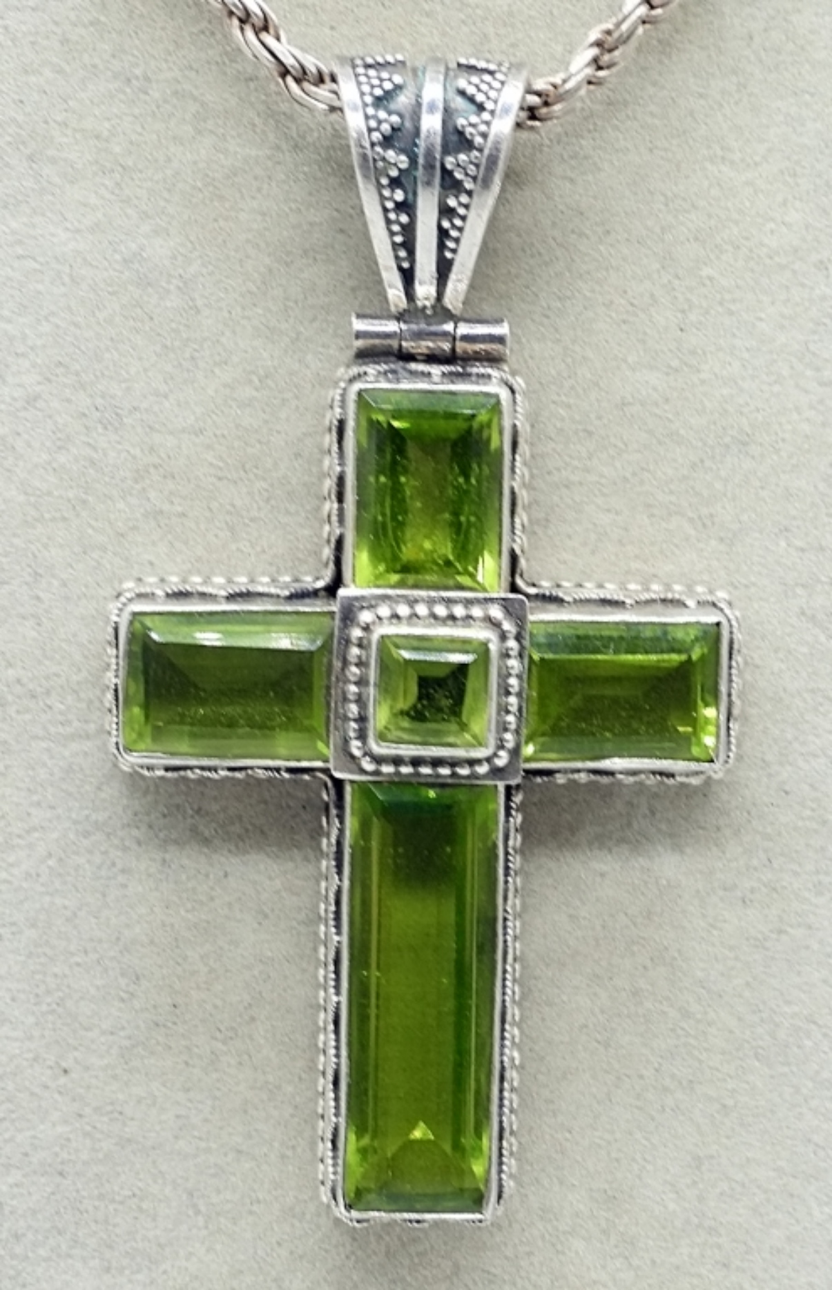 Sterling Silver Peridot Cross Pendant with Chain