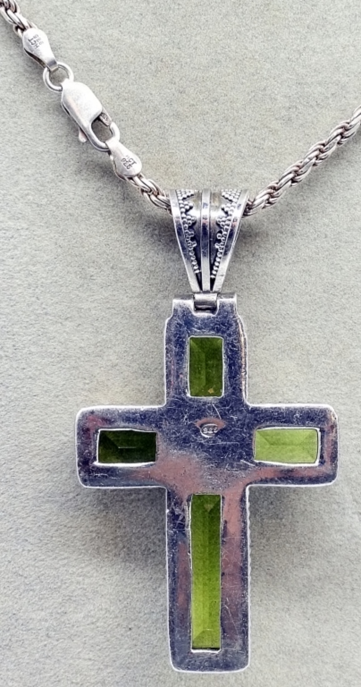 Sterling Silver Peridot Cross Pendant with Chain