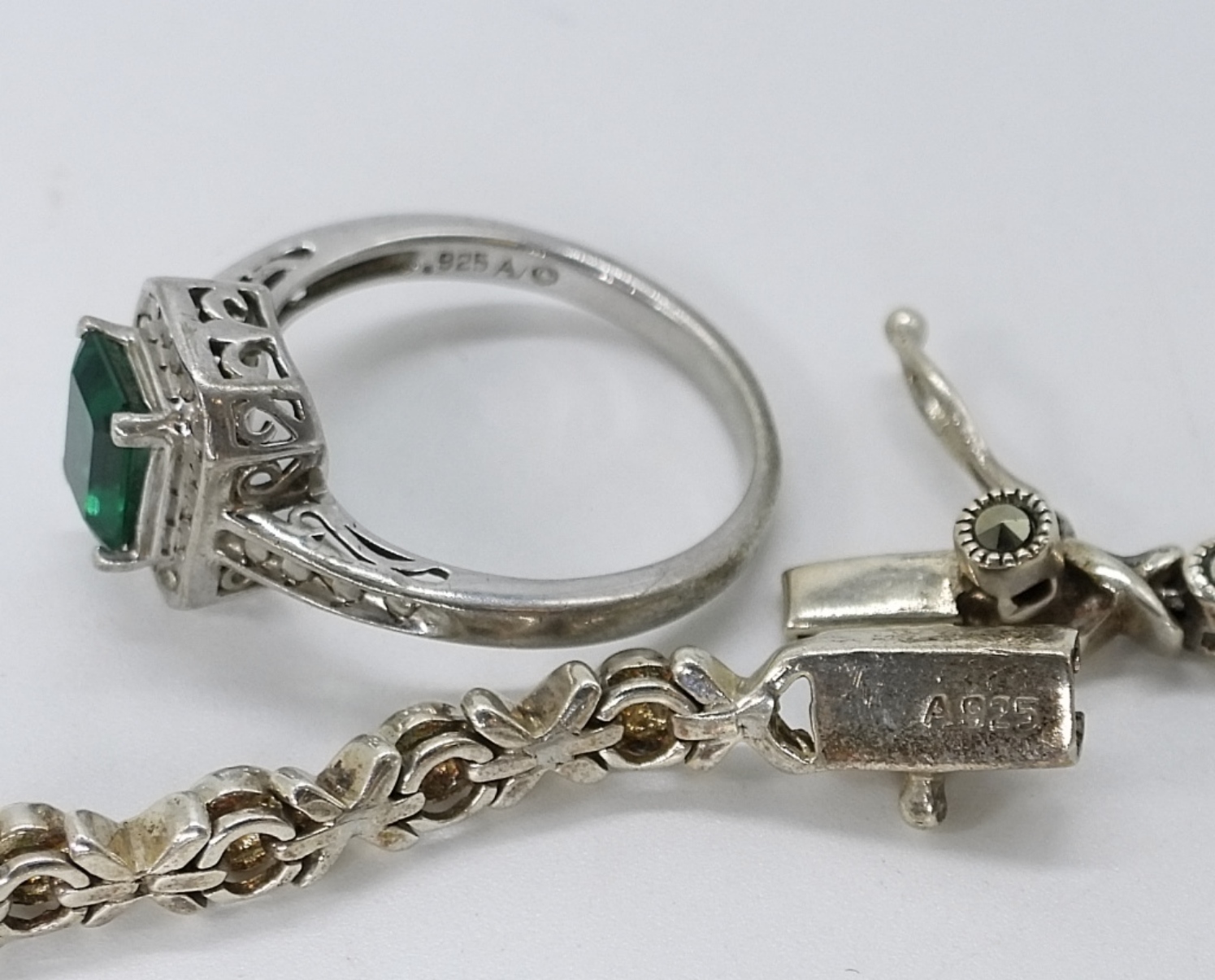 Sterling Ring and Marcasite Bracelet