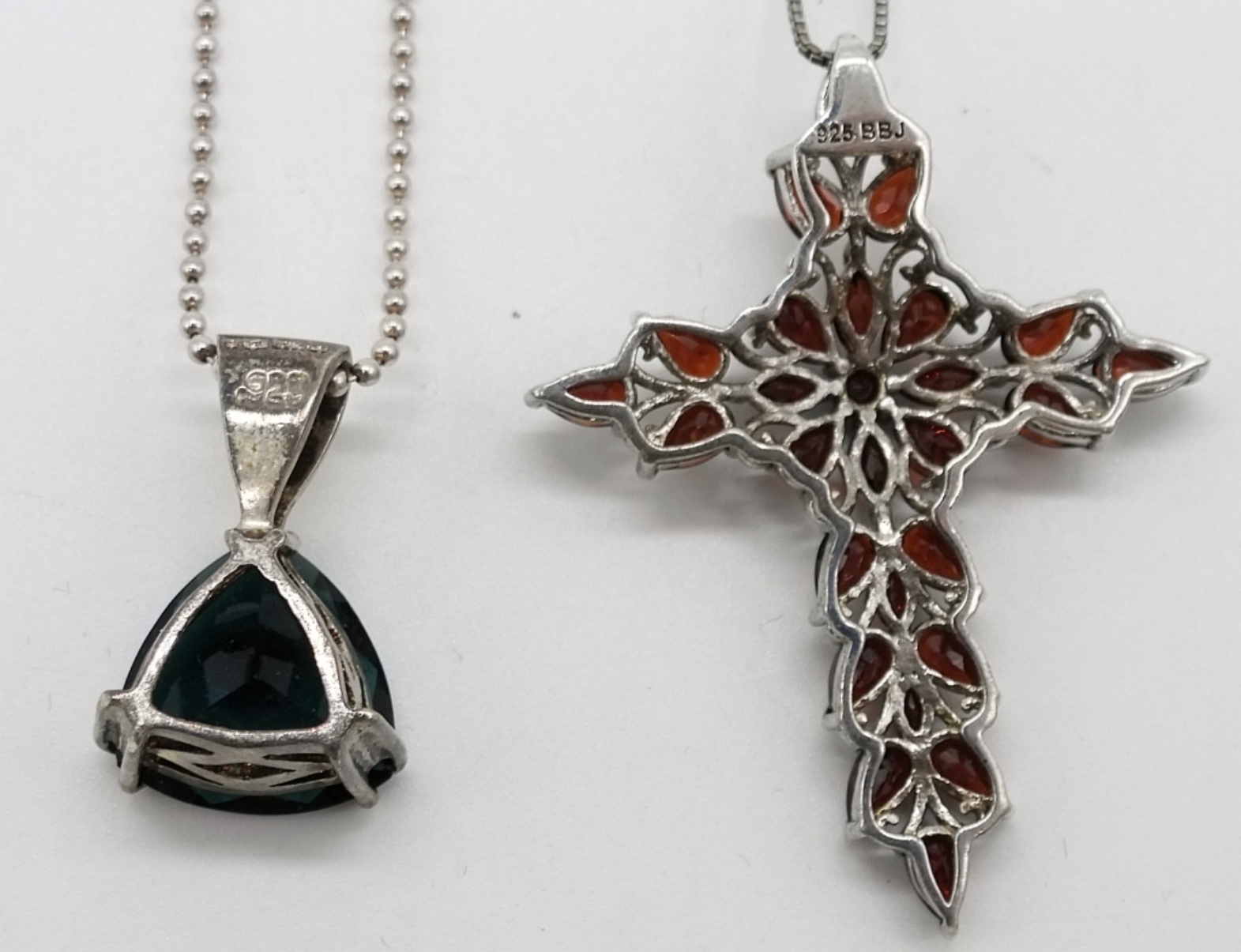Sterling Garnet Cross & Black Stone Necklace