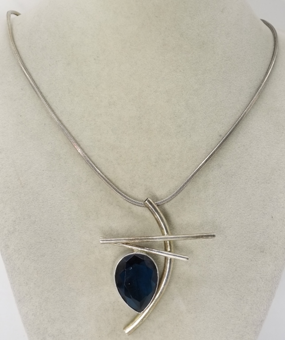 Sterling Silver Blue Stone Pendant Necklace, 28"