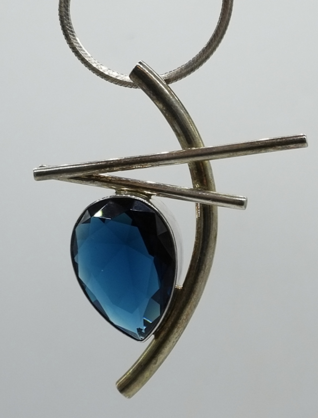 Sterling Silver Blue Stone Pendant Necklace, 28"