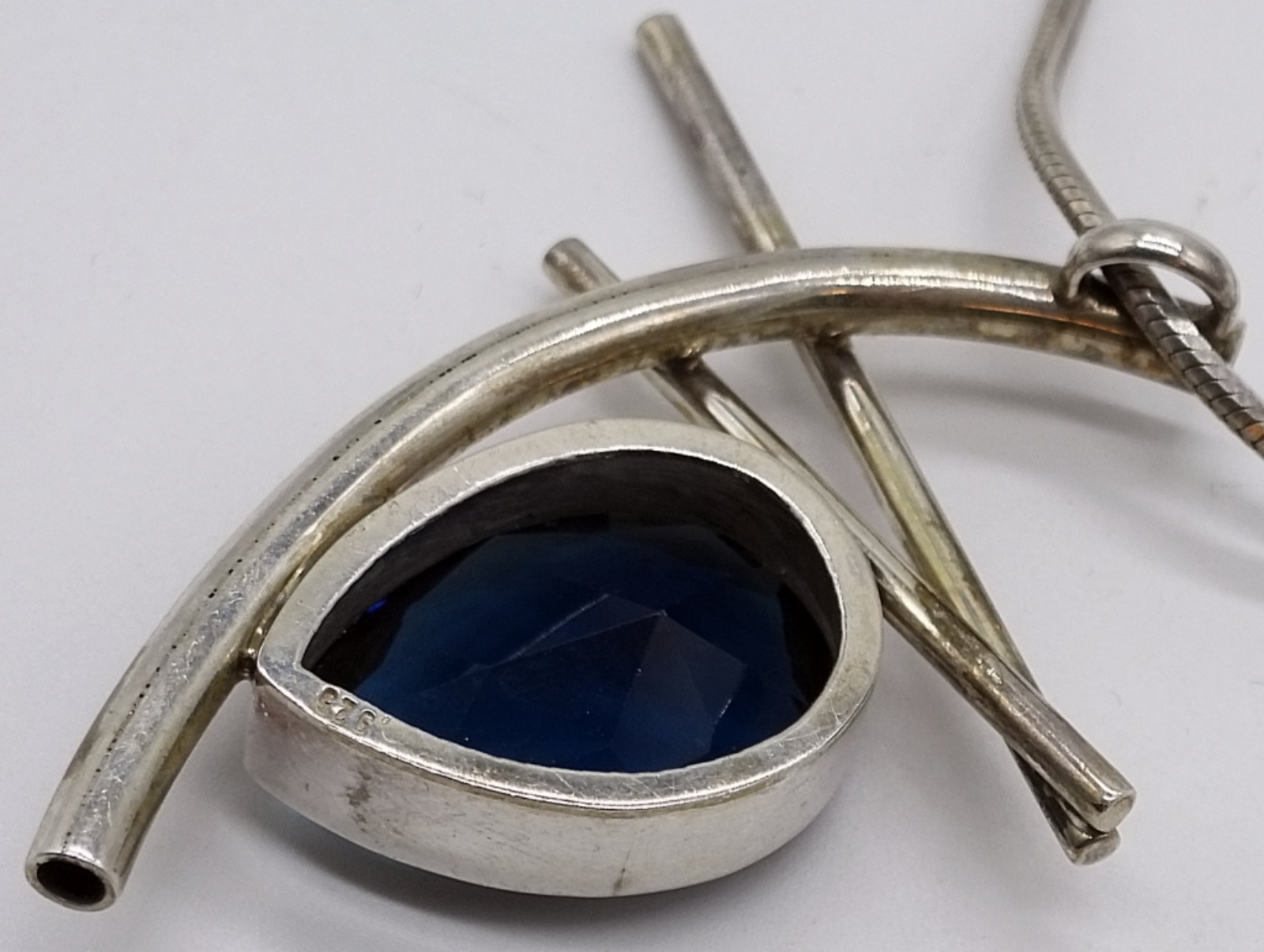 Sterling Silver Blue Stone Pendant Necklace, 28"