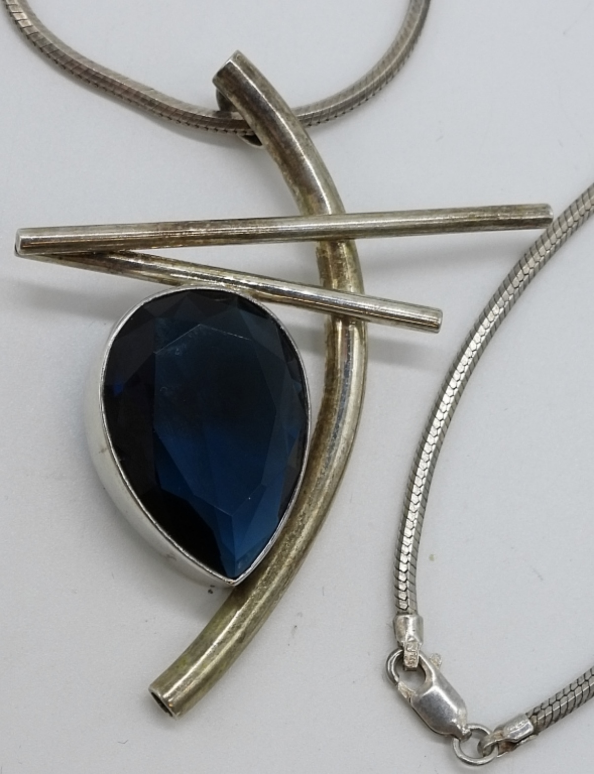 Sterling Silver Blue Stone Pendant Necklace, 28"