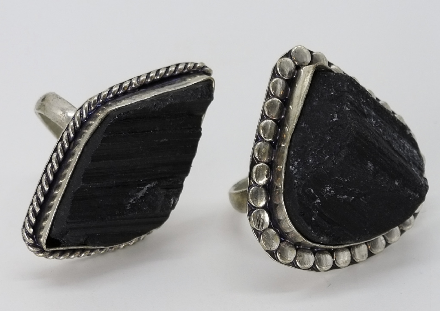 2 Sterling Black Tourmaline Rings