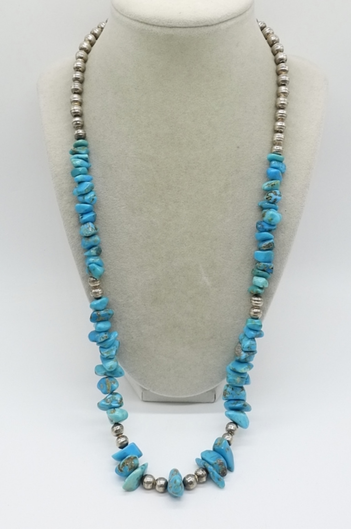 Sterling Silver Turquoise Bead Necklace, 26"