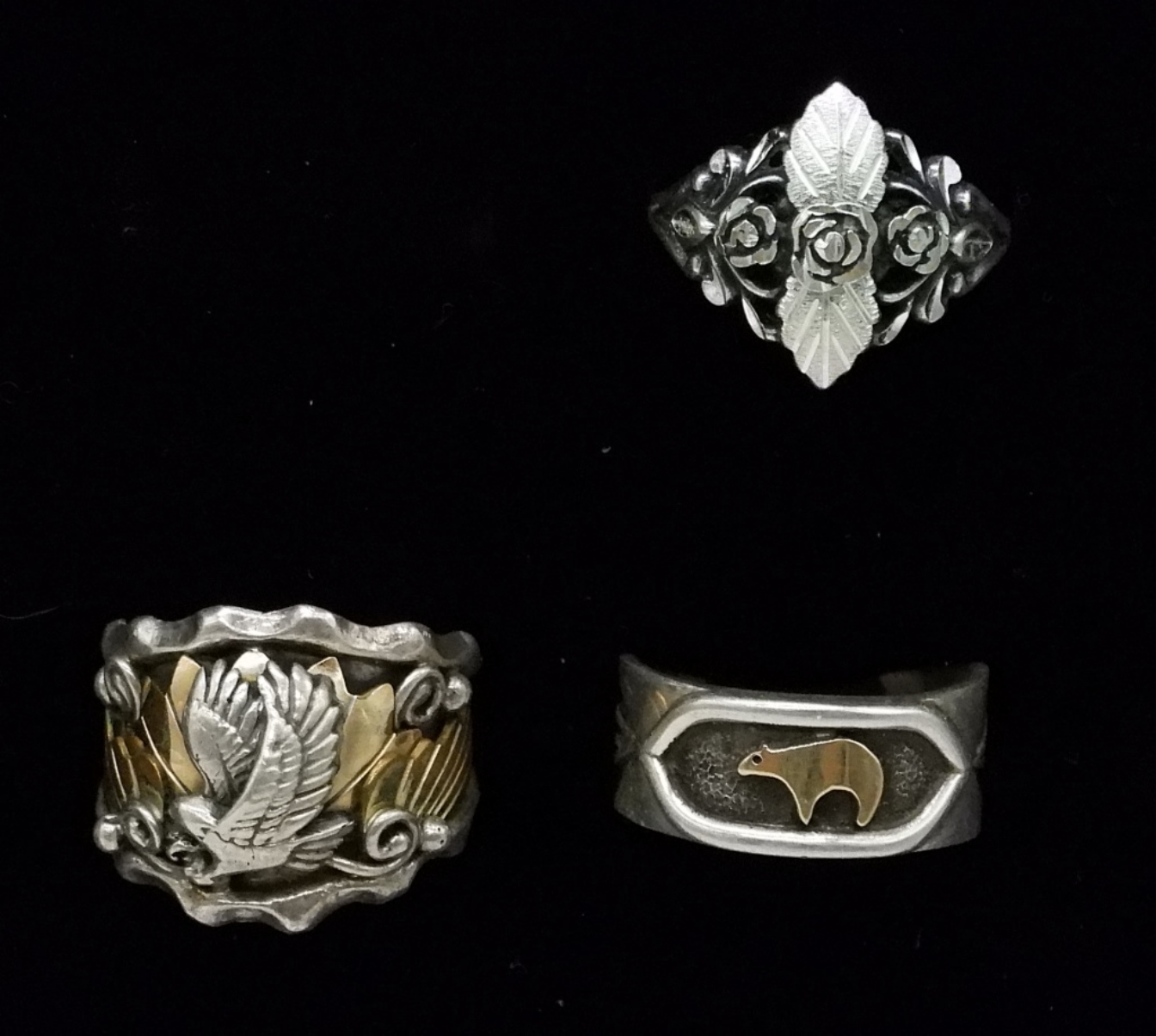 Sterling Silver Ring Lot, 3 Pieces, Gold Accents