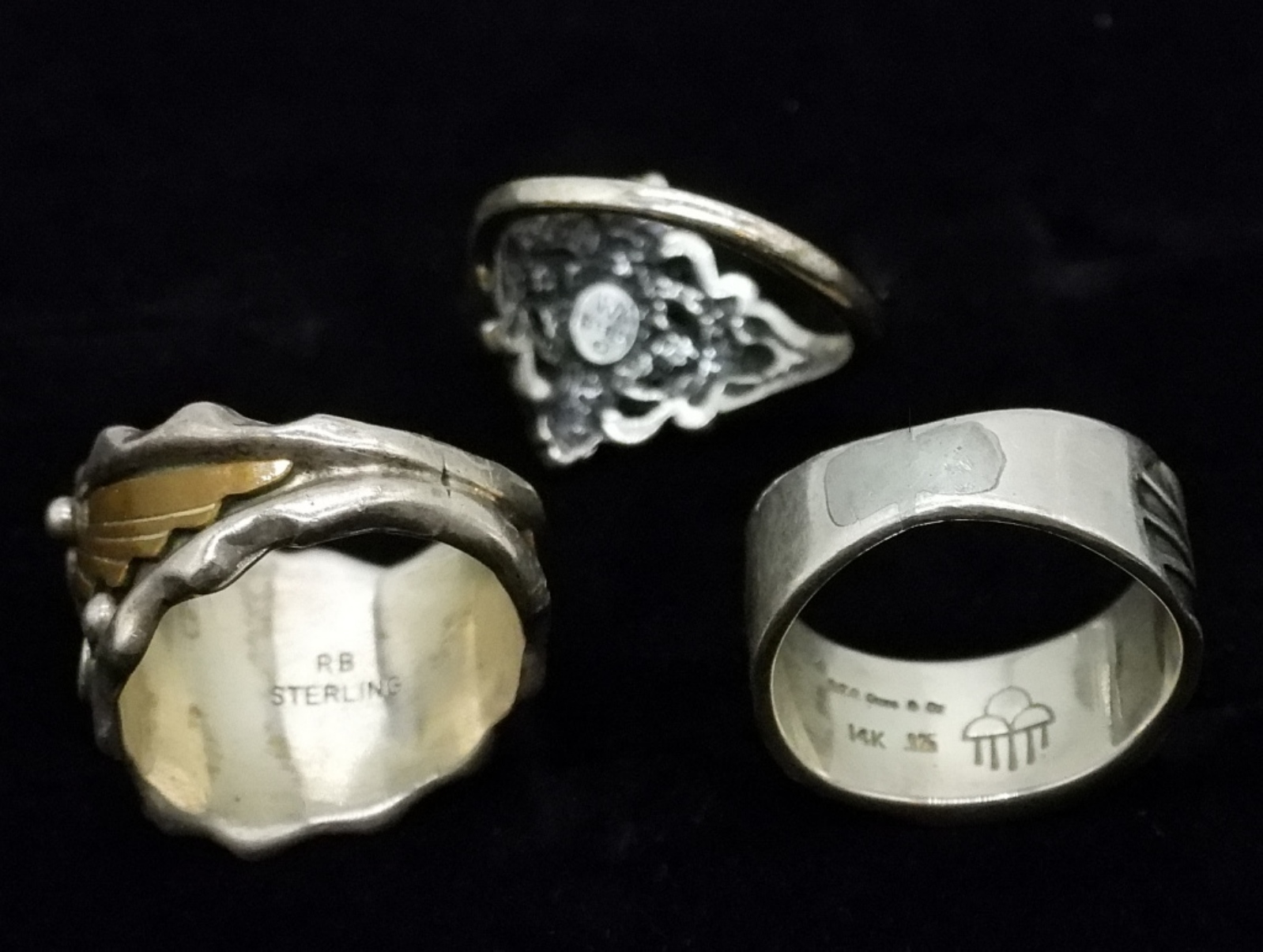 Sterling Silver Ring Lot, 3 Pieces, Gold Accents