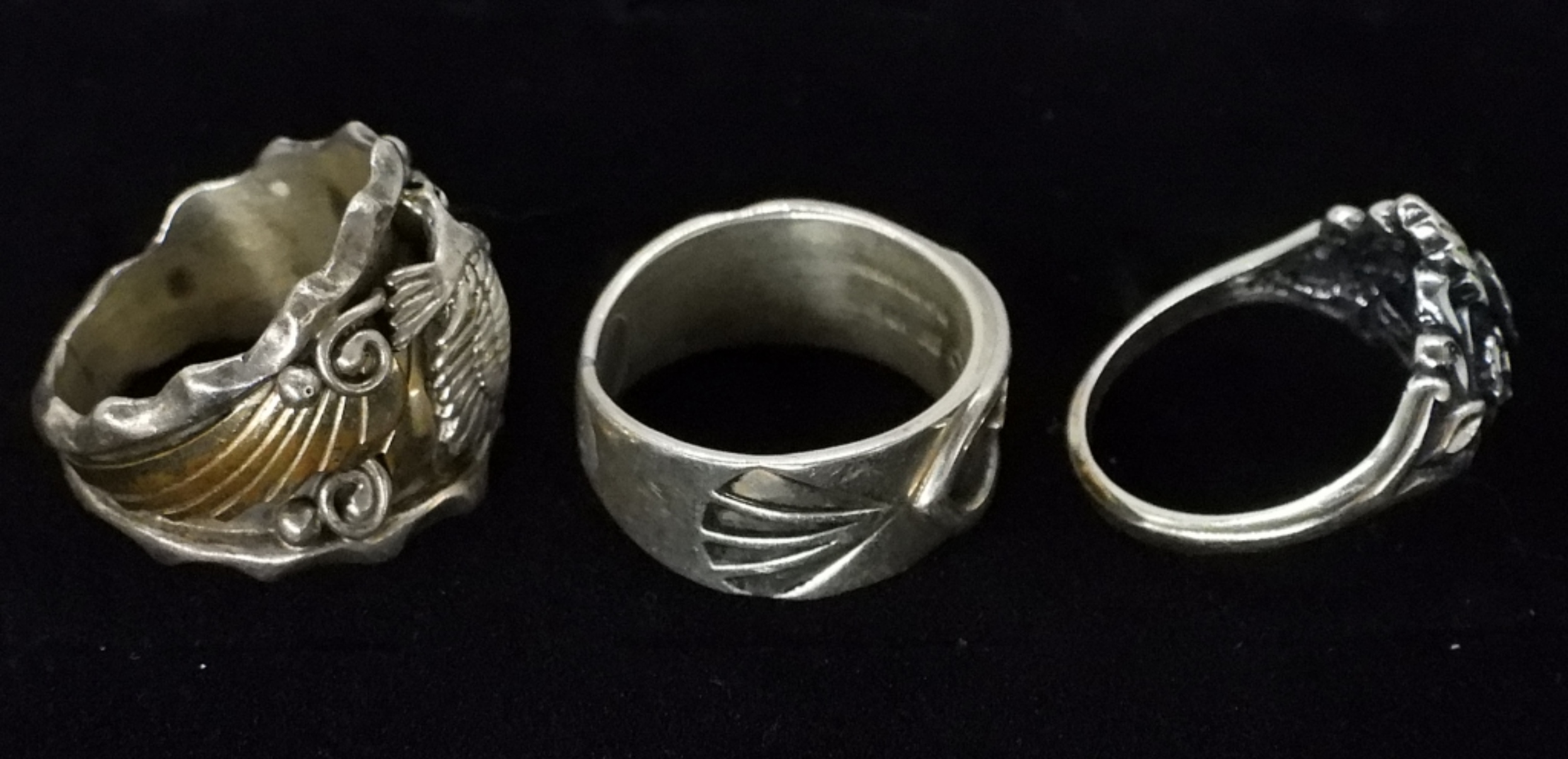 Sterling Silver Ring Lot, 3 Pieces, Gold Accents