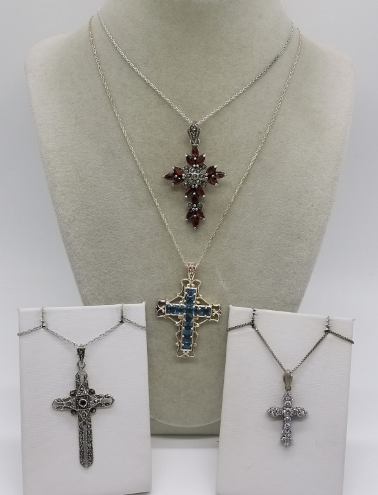 Sterling Cross Pendant Lot, 4 Pieces