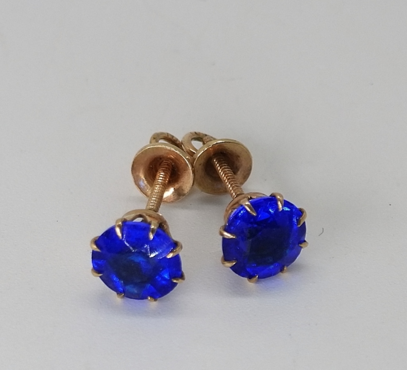 10K Gold Blue Stone Pierced Earrings