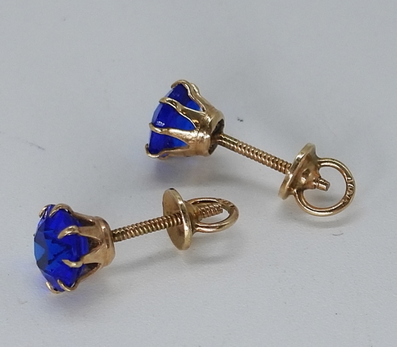 10K Gold Blue Stone Pierced Earrings
