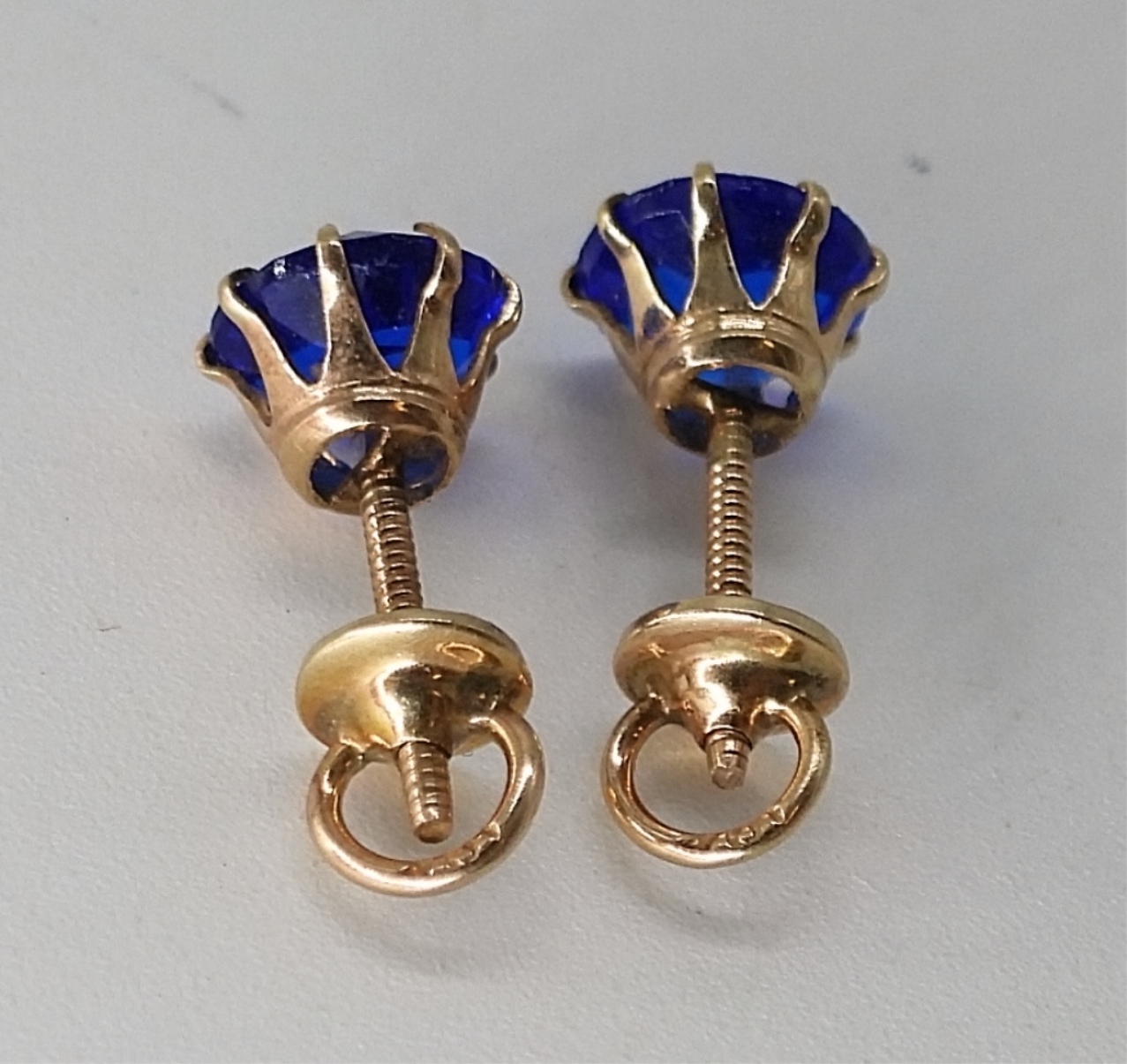 10K Gold Blue Stone Pierced Earrings