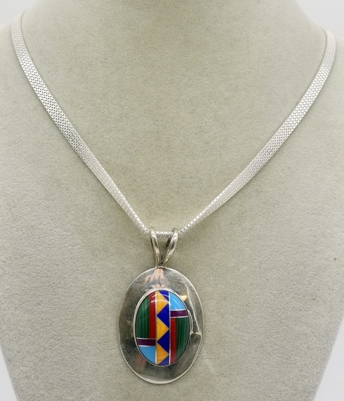 Southwestern Inlaid Gemstone Pendant - Sterling